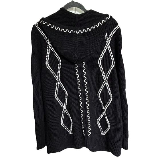 Liz Claiborne 1X Sweater/Jacket Black Chunky Knit Hooded - Picture 5 of 5